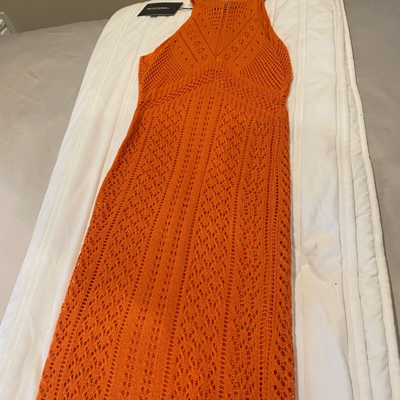 PLT ORANGE CUT OUT DETAIL CROCHET KNIT MIDI DRESS - Picture 11 of 11